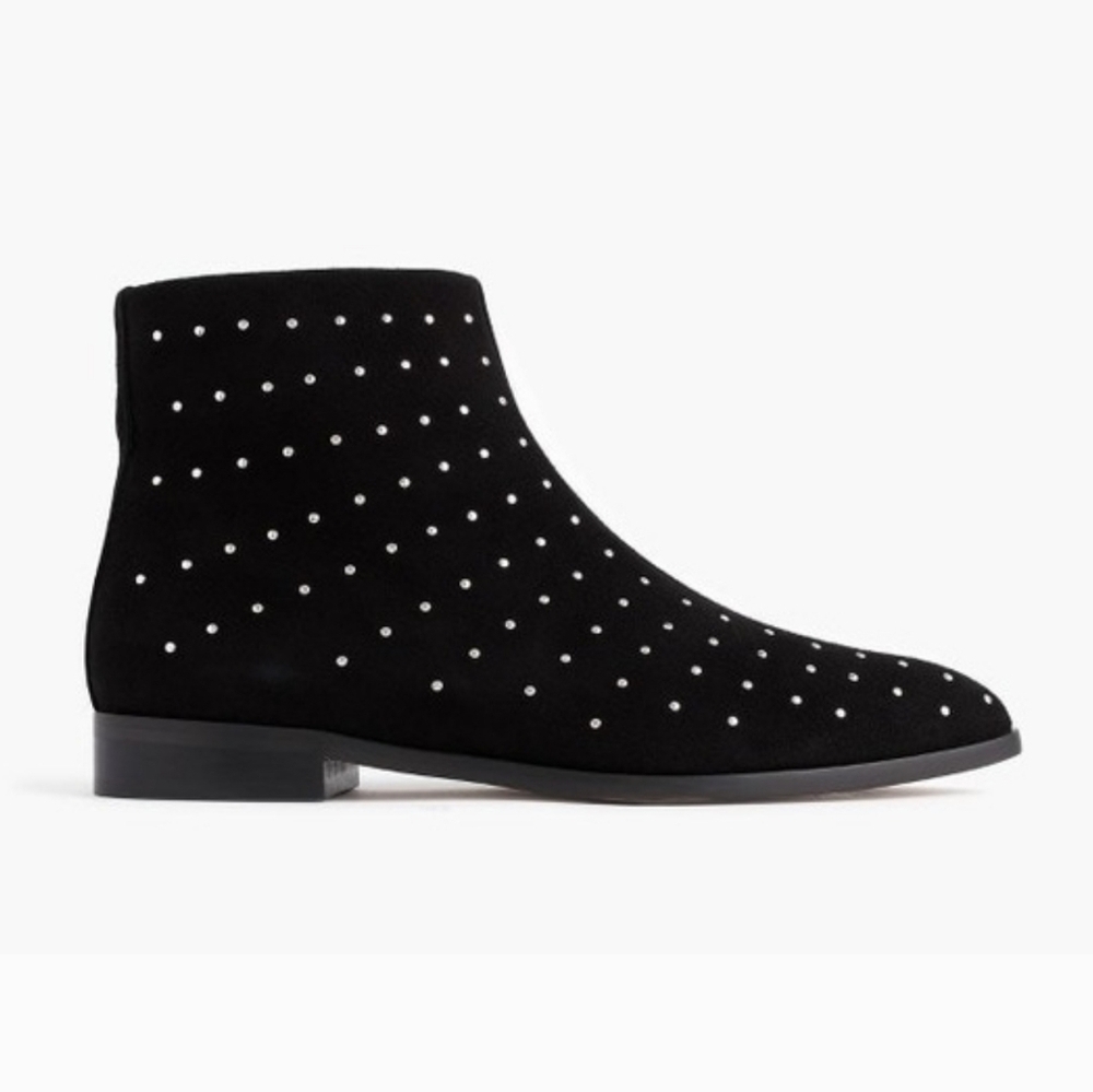 J.Crew Black Suede Silver Studded Zippered Ankle Boots Size 8